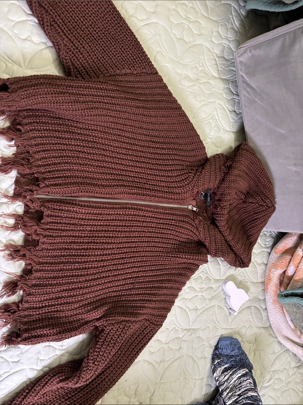 Forever 21 Chunky Zip-Up Turtleneck Sweater - Brown